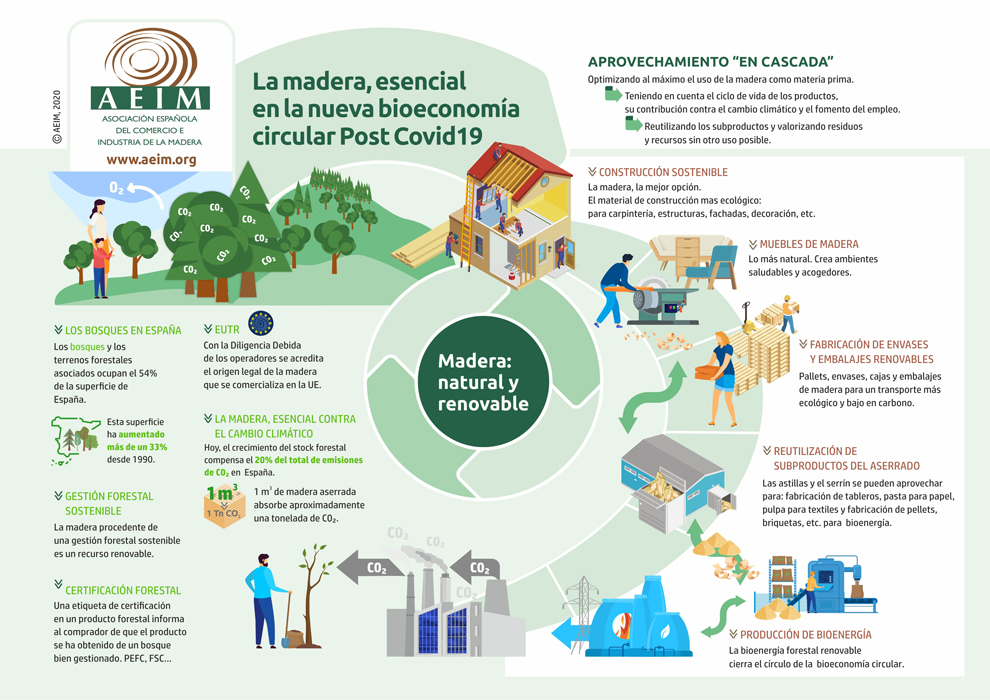 AEIM presenta la infografía: “La madera, esencial en la nueva bioeconomía circular Post Covid19”