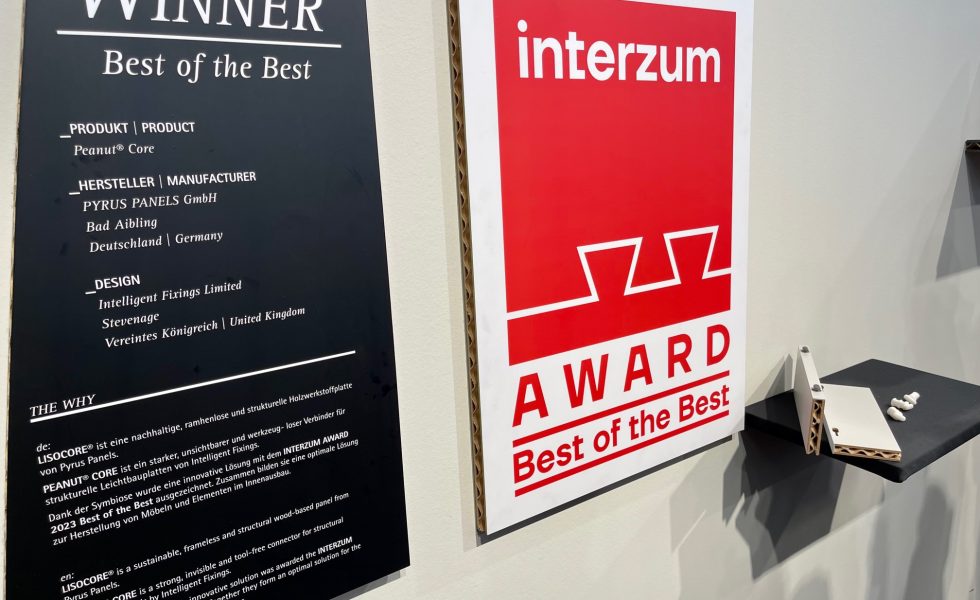 PYRUS PANELS ganó el interzum Award 2023 Best of the Best con el conector PEANUT® core