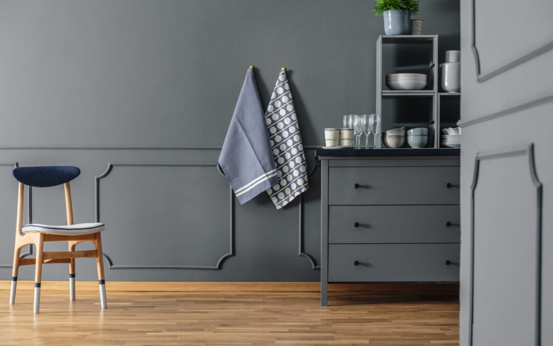 Textiles in grey kitchen interior