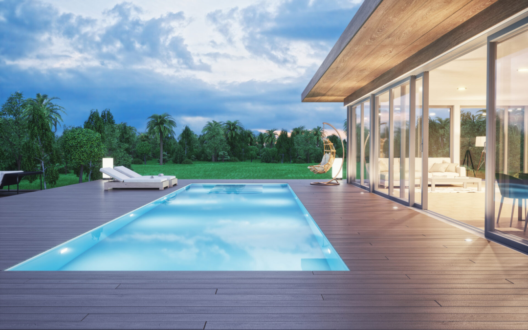 Modern Luxury House With Swimming Pool At Dawn